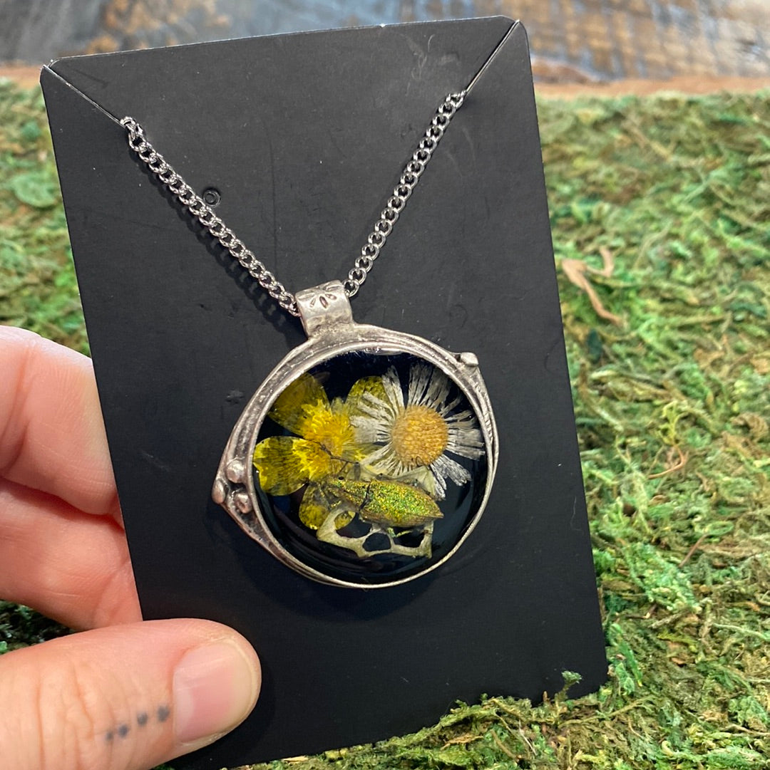 Dried Okra & Beetle Necklace