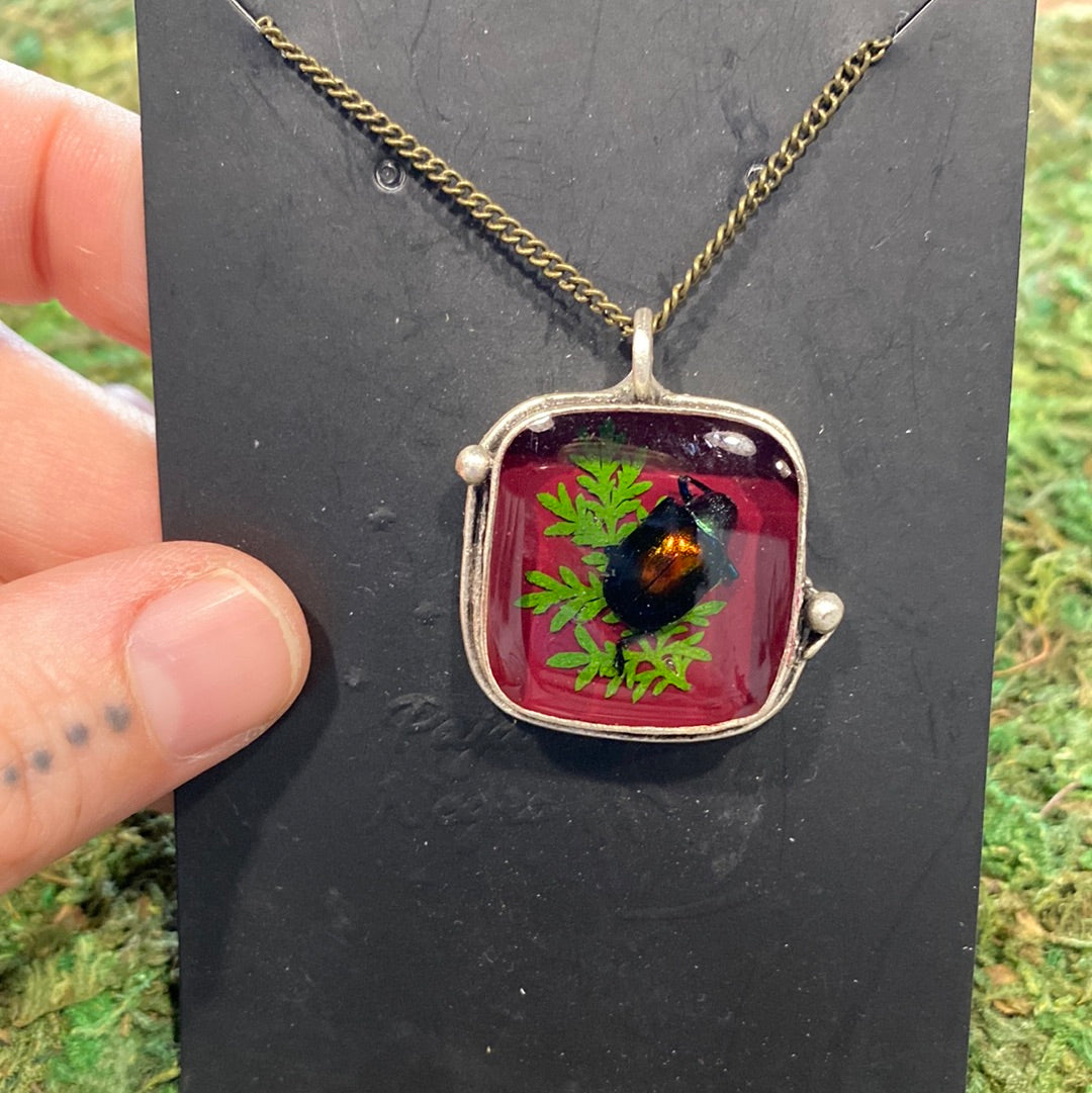 Square Fern & Beetle Necklace