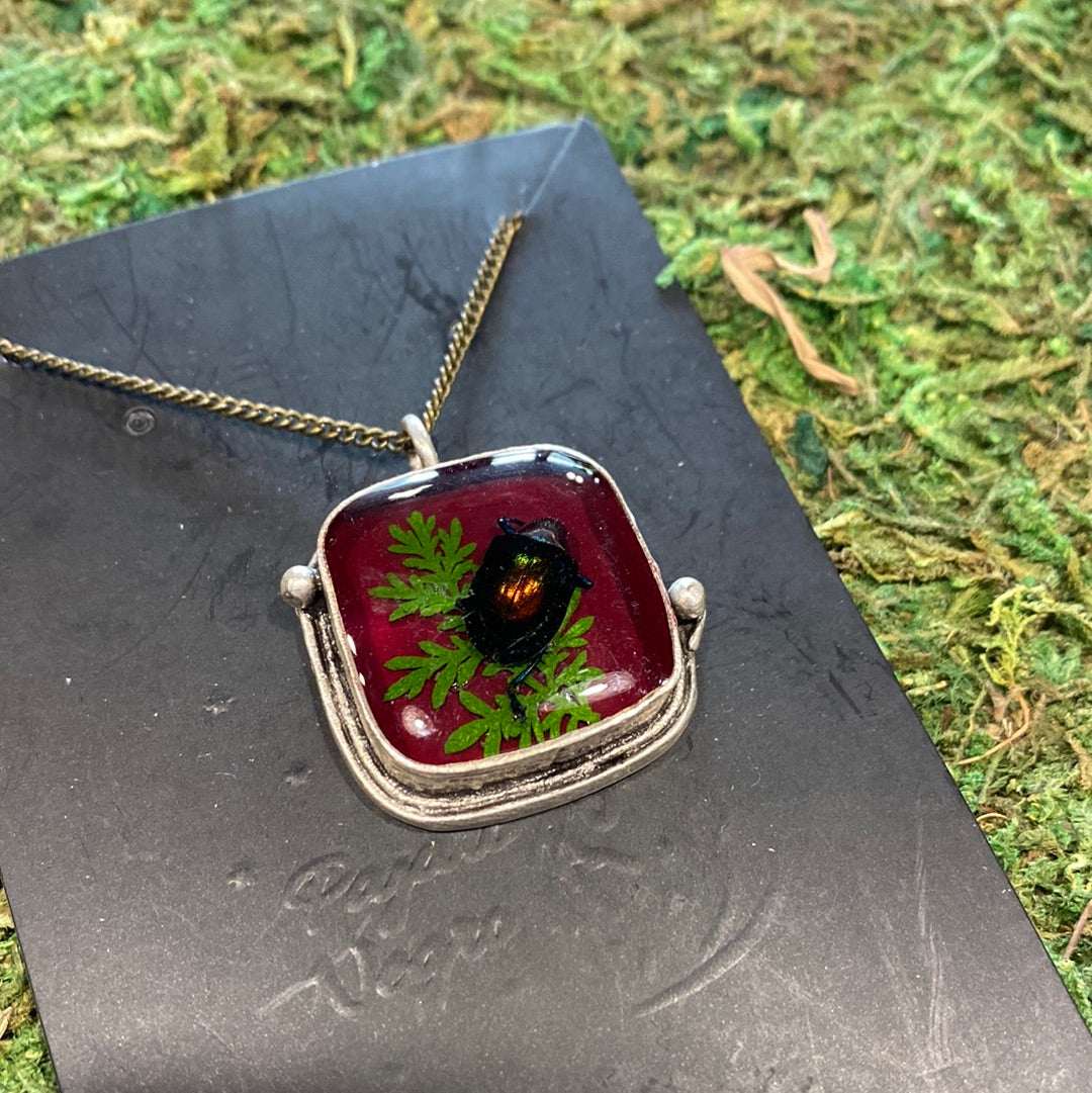 Square Fern & Beetle Necklace