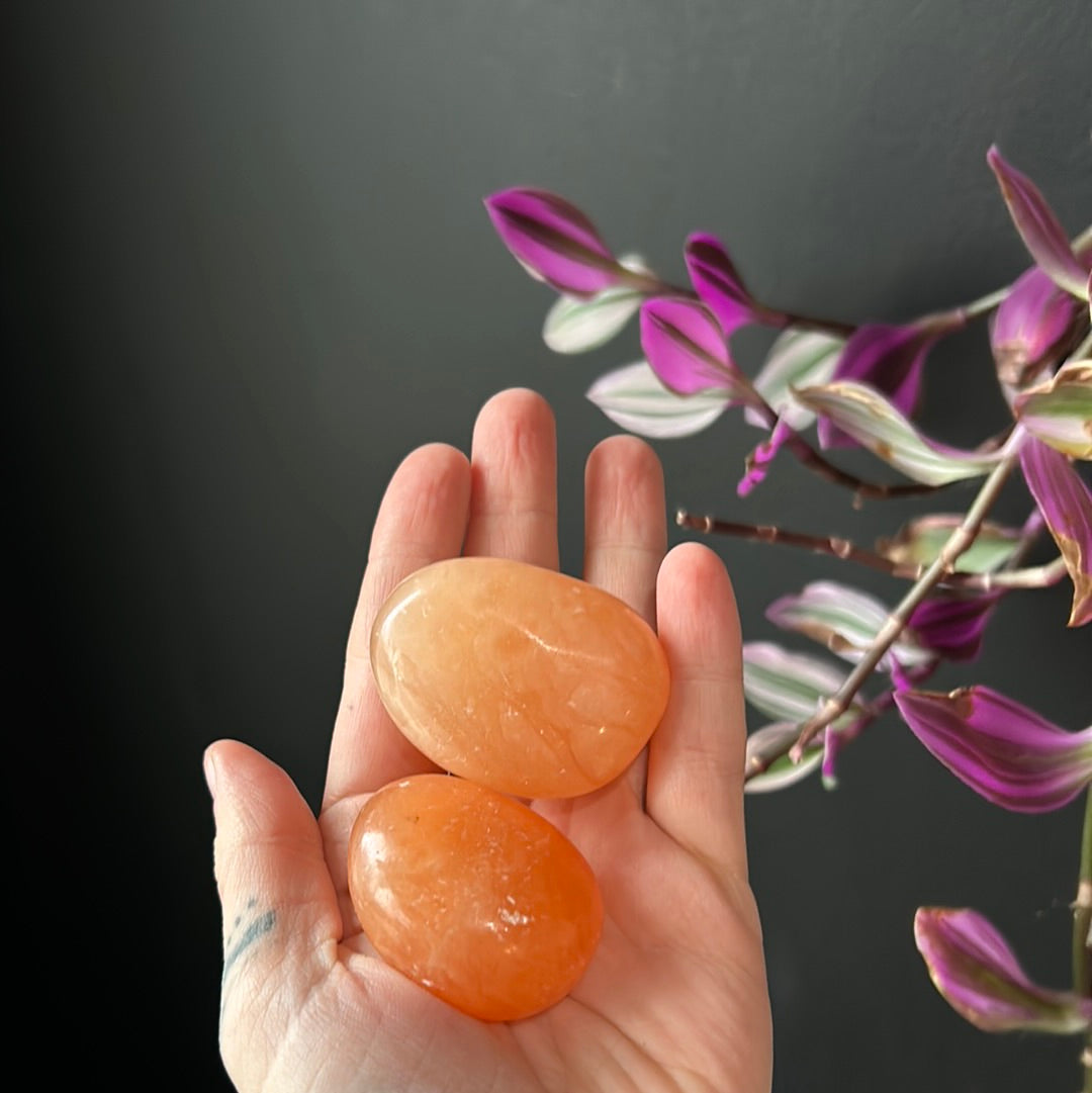 Orange Calcite Palm Stones