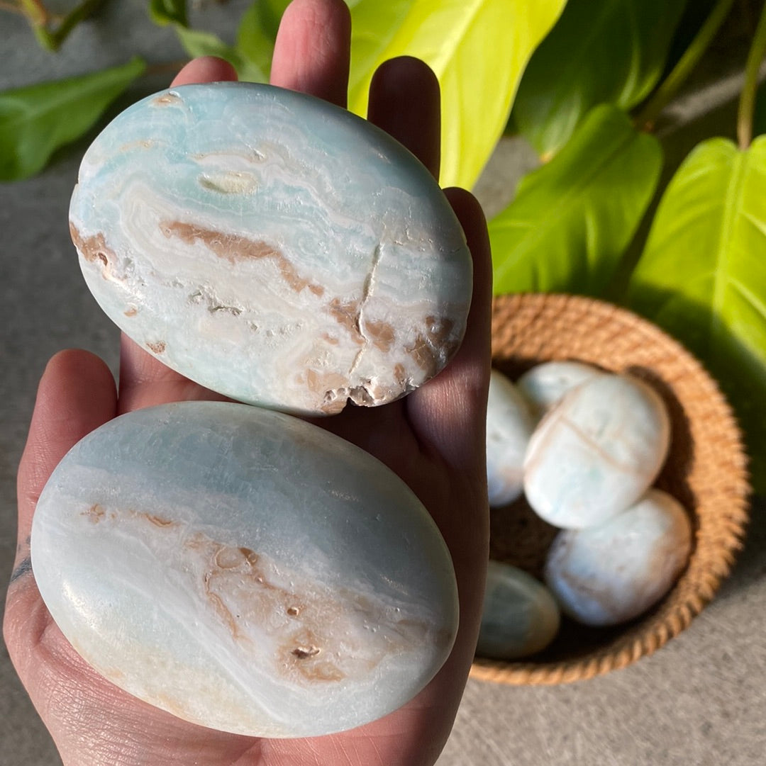 Caribbean Calcite / Blue Aragonite Palm Stones