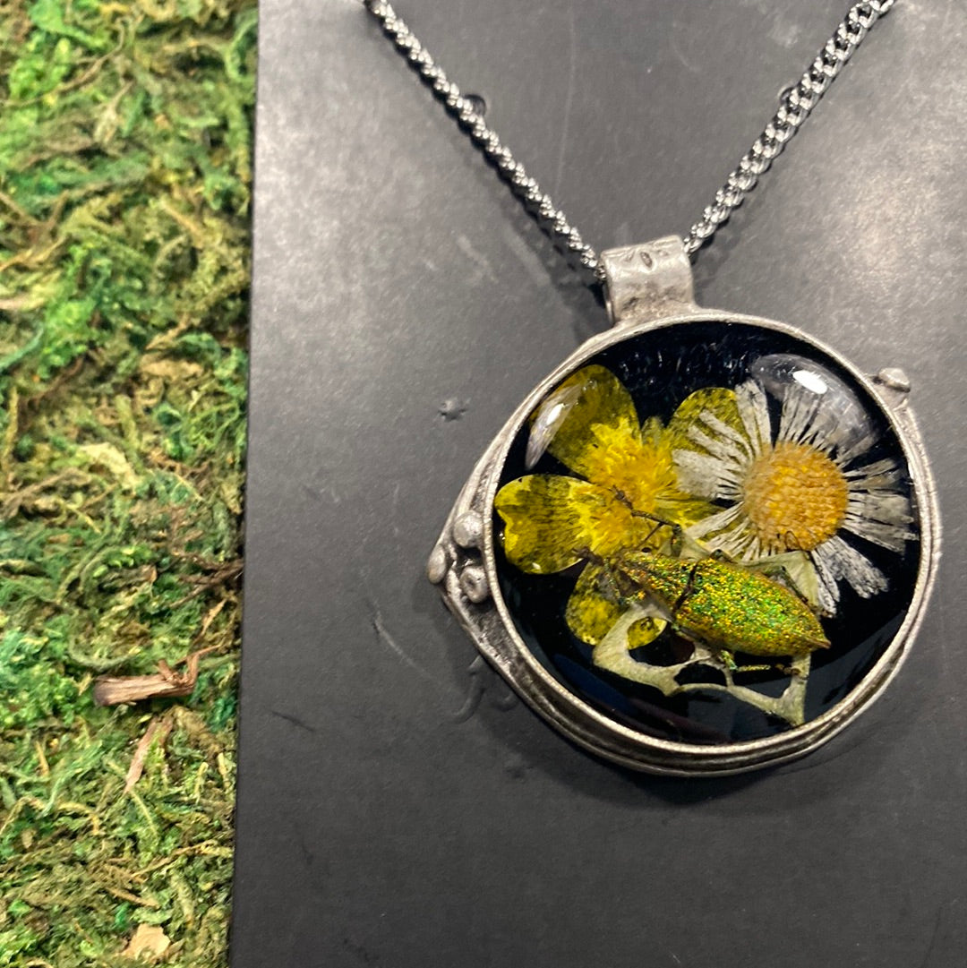 Dried Okra & Beetle Necklace
