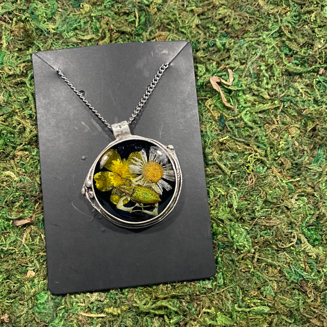 Dried Okra & Beetle Necklace