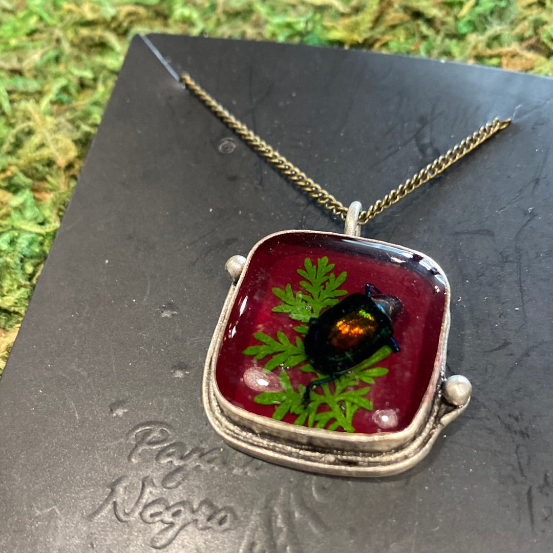 Square Fern & Beetle Necklace