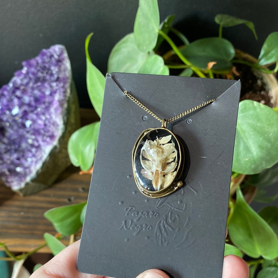 White Botanical Mouse Skull Necklace