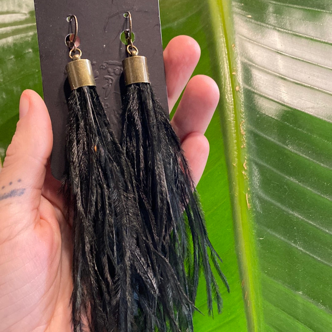 Black Ostrich Feather Earring