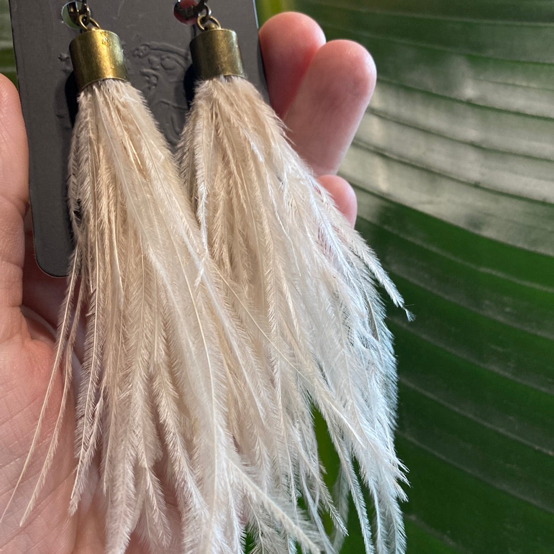 Cream Ostrich Feather Earring