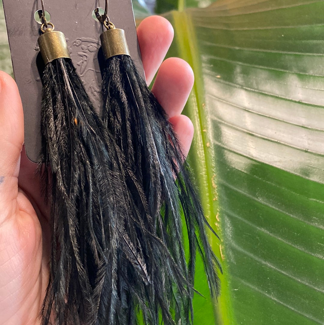 Black Ostrich Feather Earring