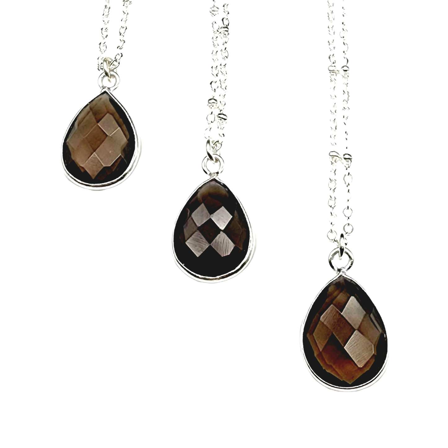 Dainty Faceted Smoky Quartz Teardrop Necklace