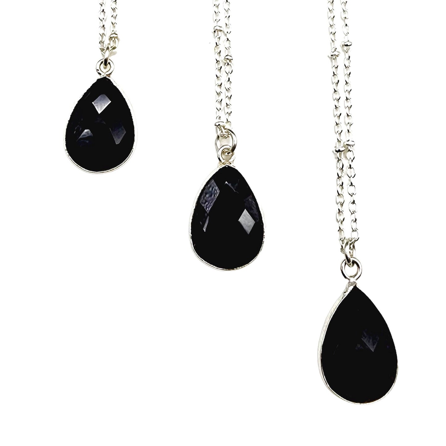 Dainty Faceted Obsidian Teardrop Necklace
