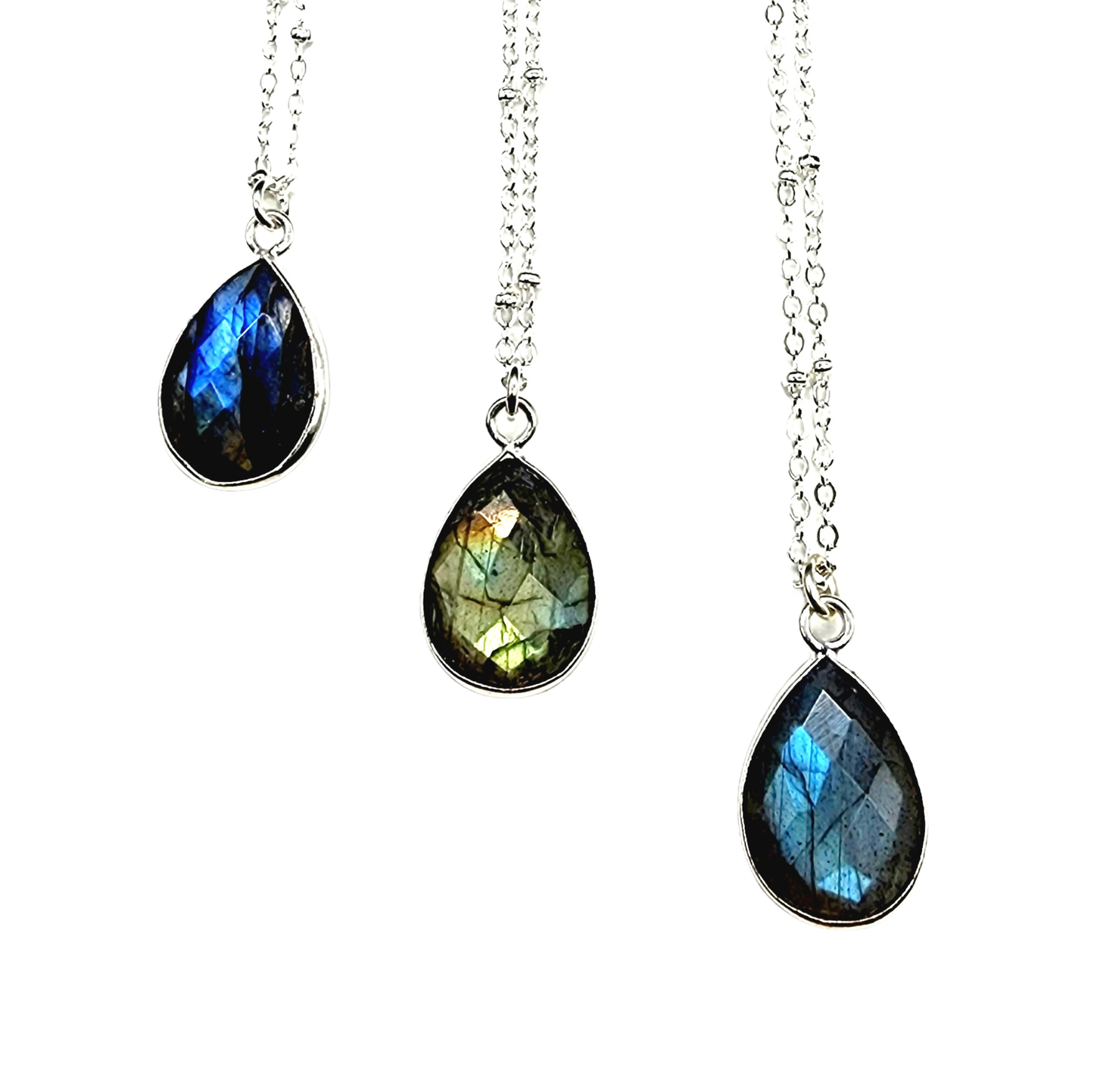 Dainty Faceted Labradorite Teardrop Necklace