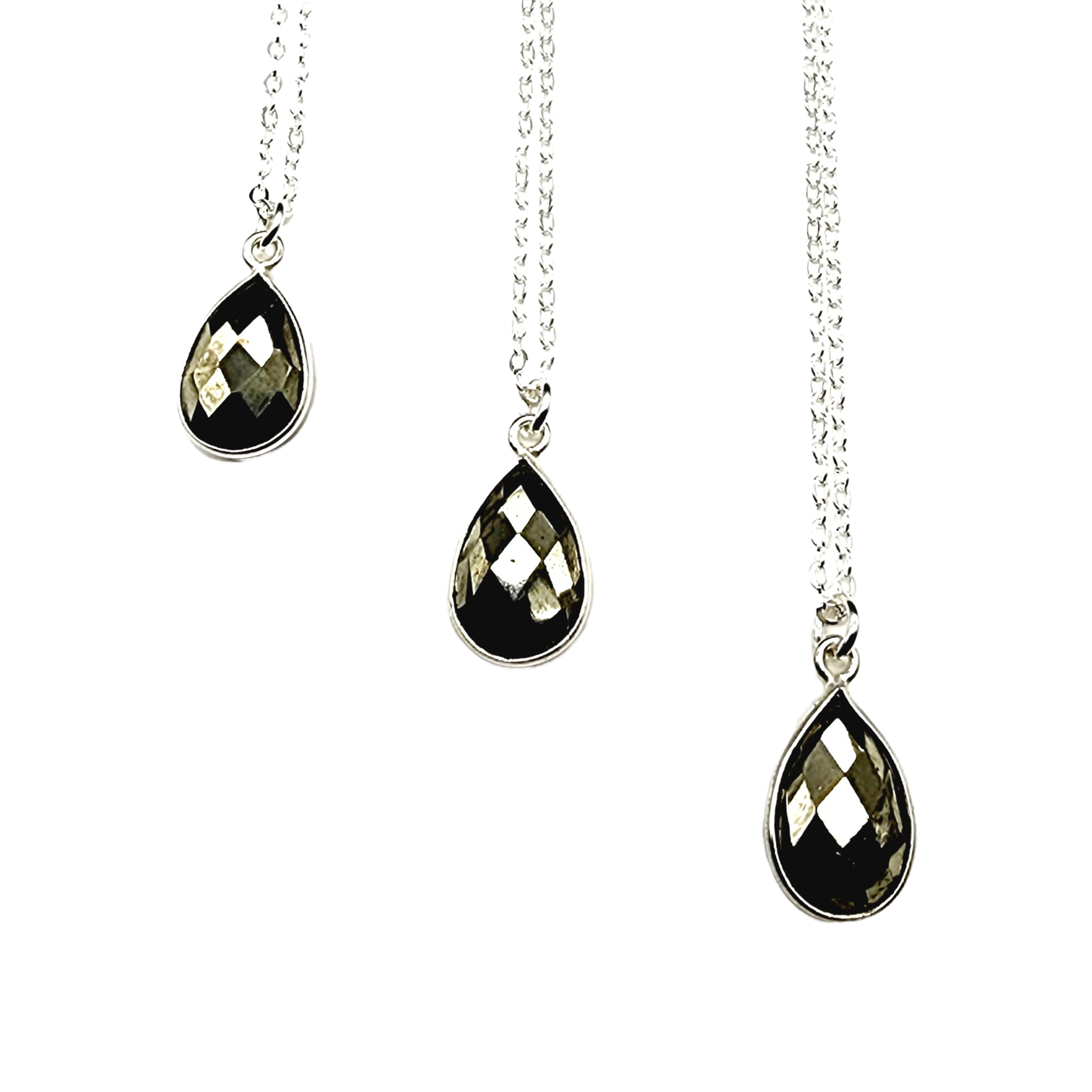 Dainty Faceted Pyrite Teardrop Necklace