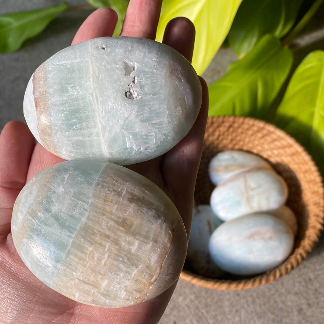 Caribbean Calcite / Blue Aragonite Palm Stones