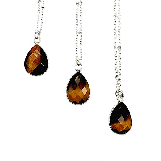 Dainty Faceted Tiger Eye Teardrop Necklace