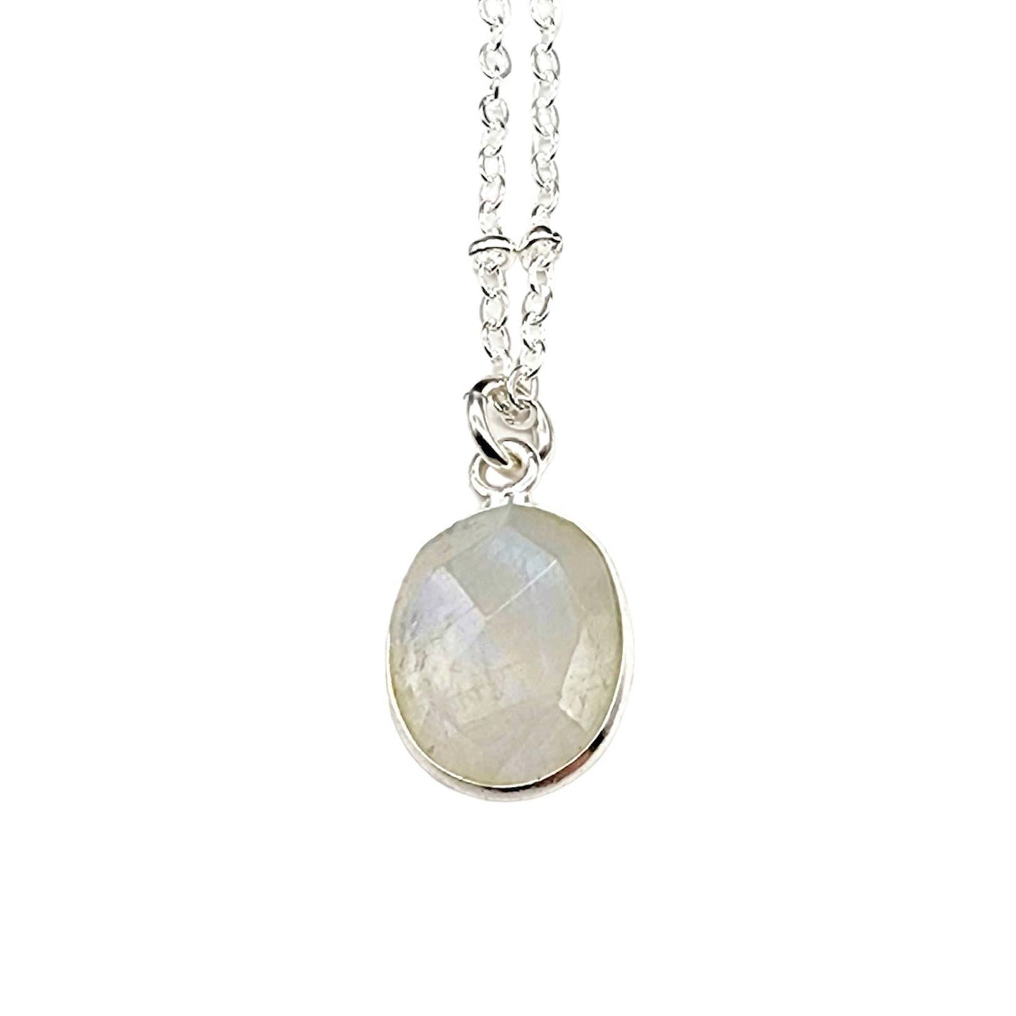 Dainty Faceted Oval Rainbow Moonstone Necklace