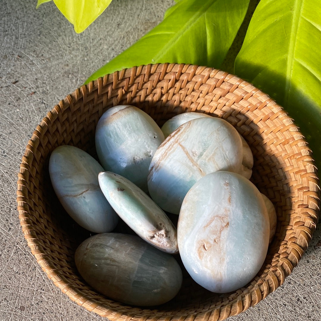 Caribbean Calcite / Blue Aragonite Palm Stones