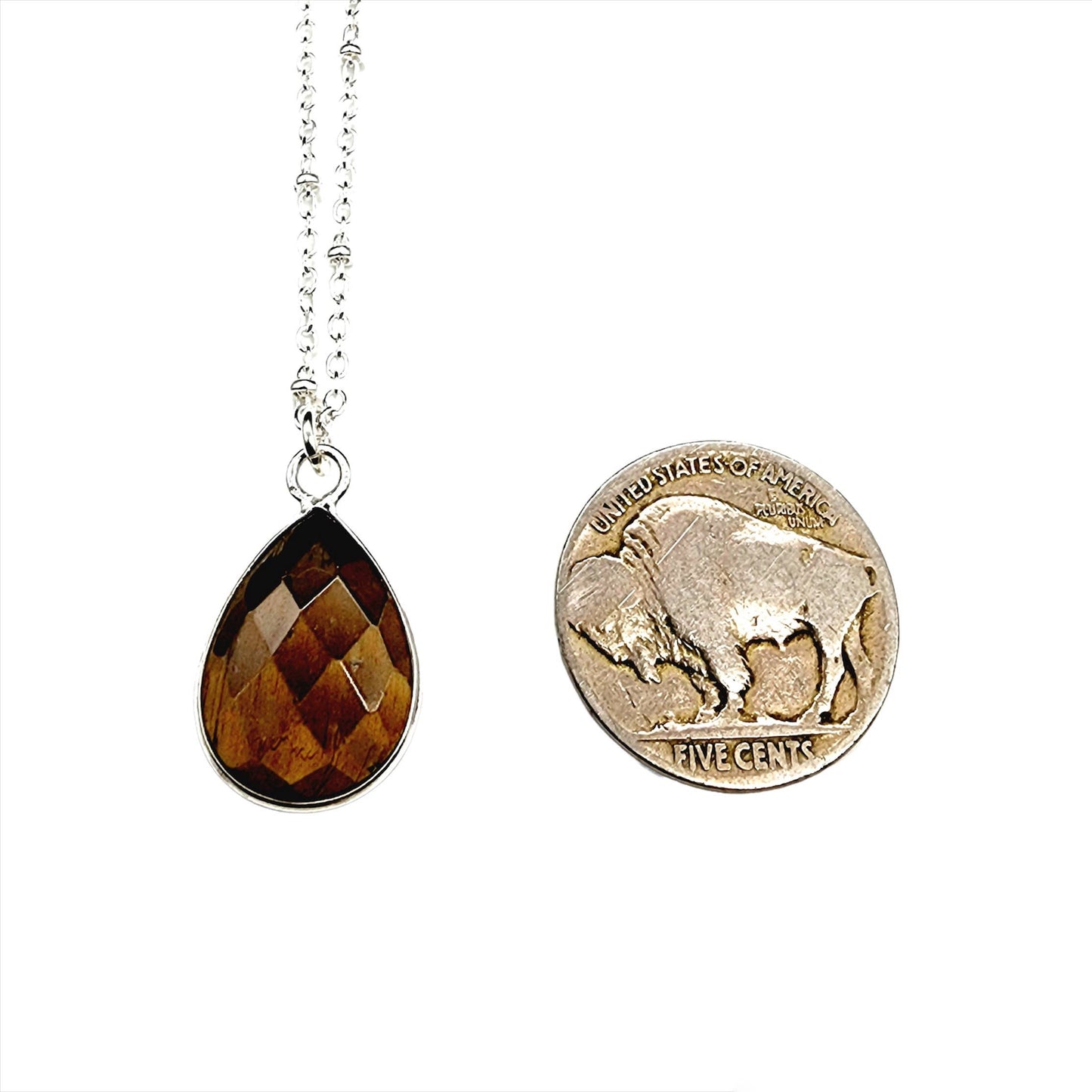Dainty Faceted Tiger Eye Teardrop Necklace