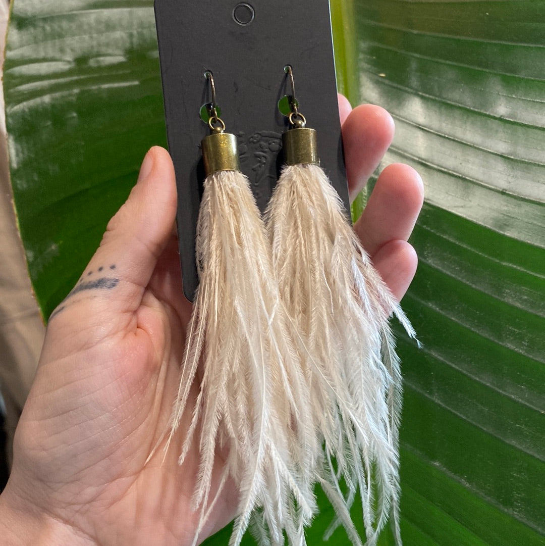 Cream Ostrich Feather Earring