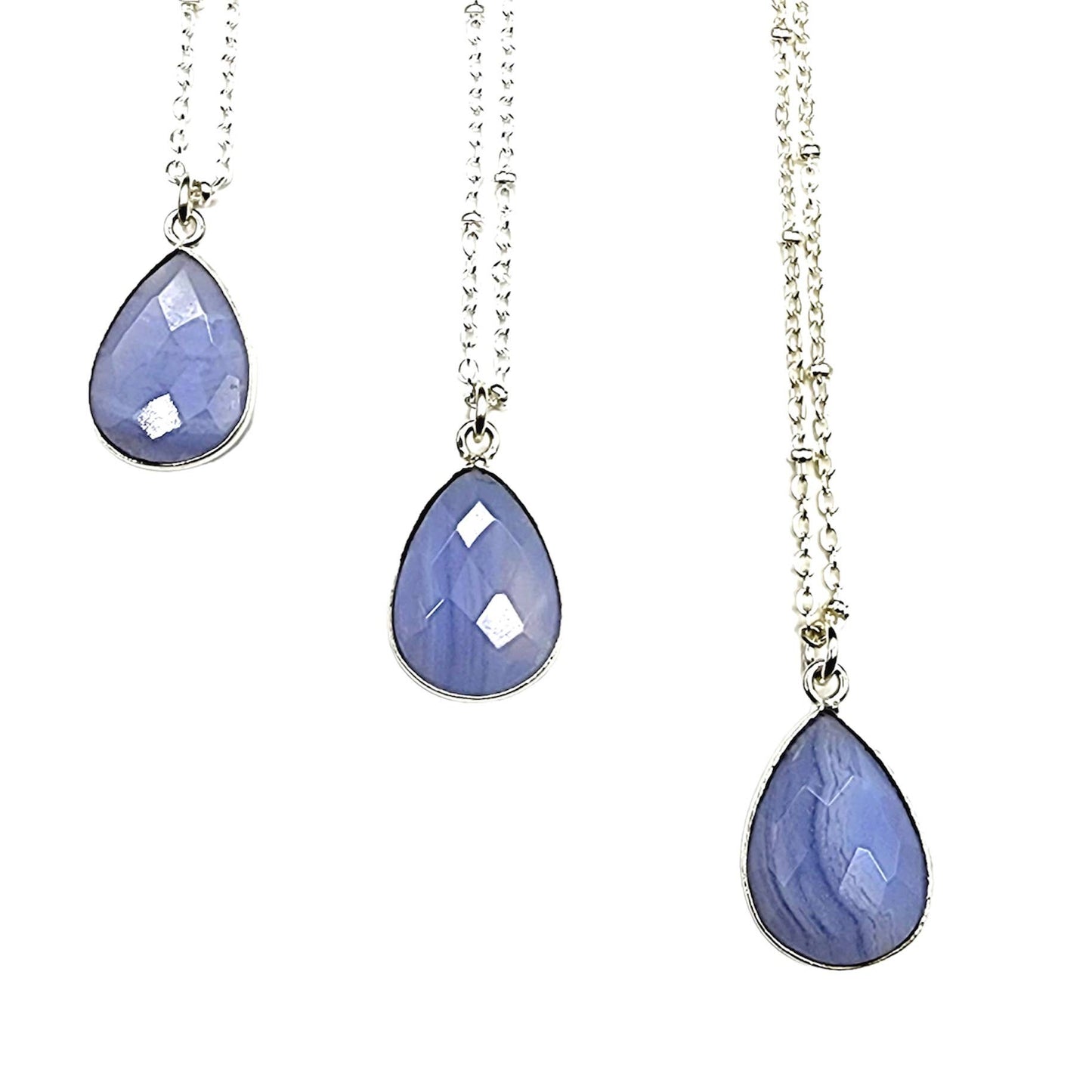 Dainty Faceted Blue Lace Agate Teardrop Necklace