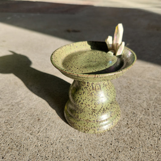Large crystal candle holder green