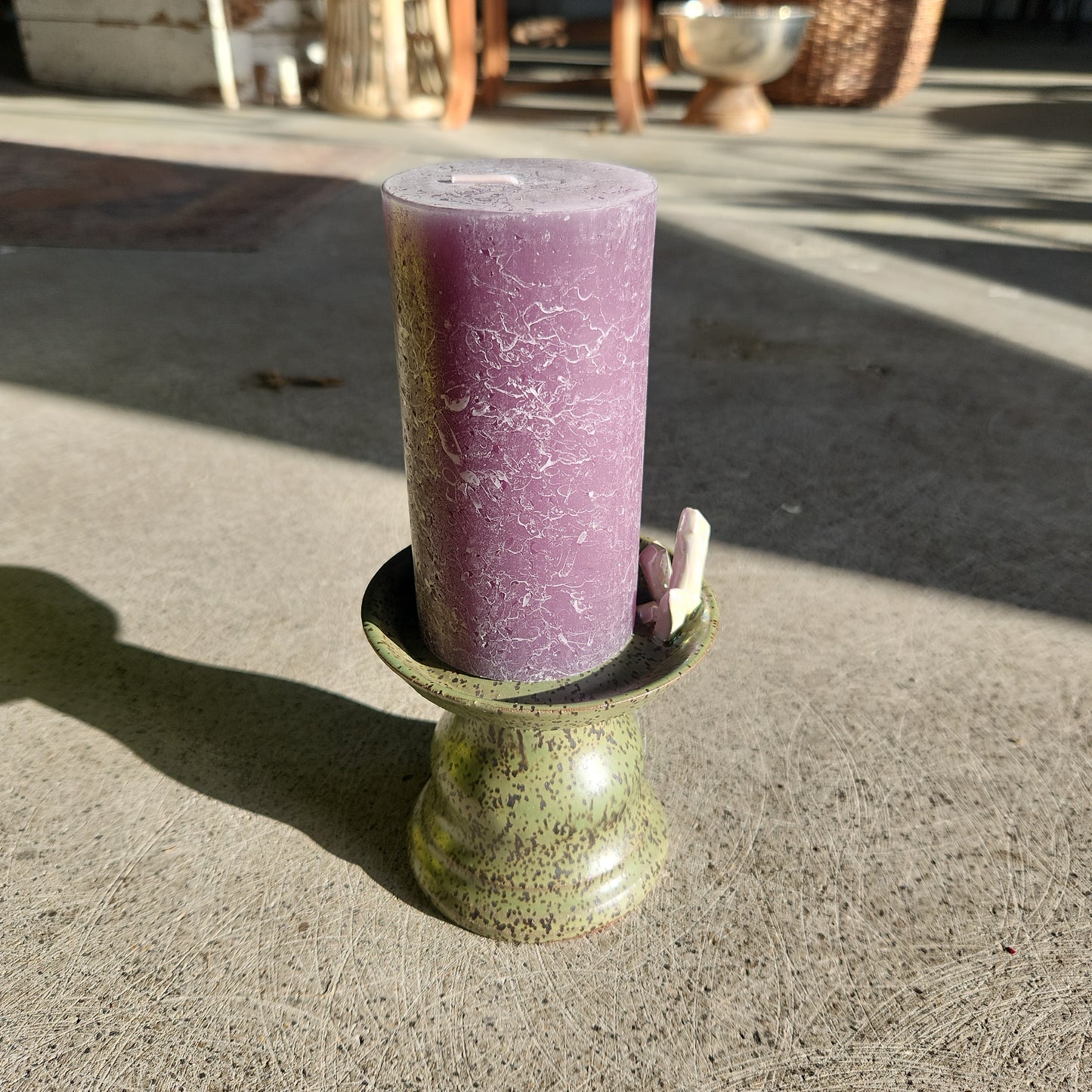 Large crystal candle holder green