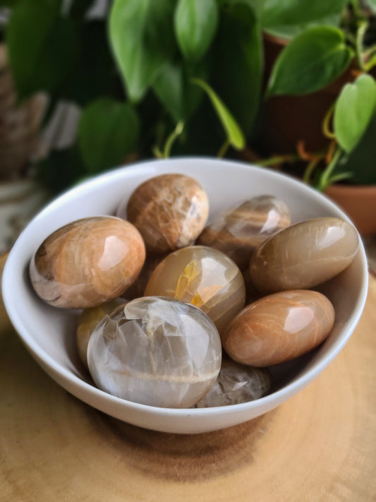 Peach Moonstone Palm Stone