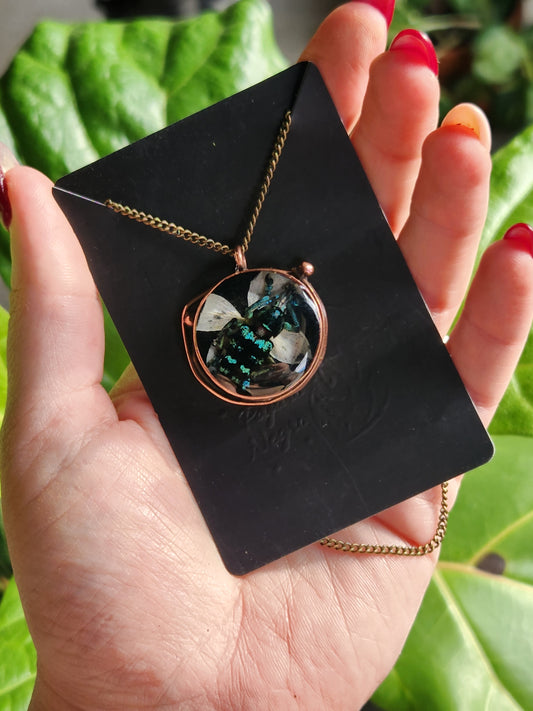 Botanical beetle necklace