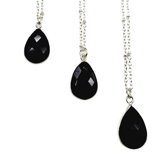 Dainty Faceted Obsidian Teardrop Necklace