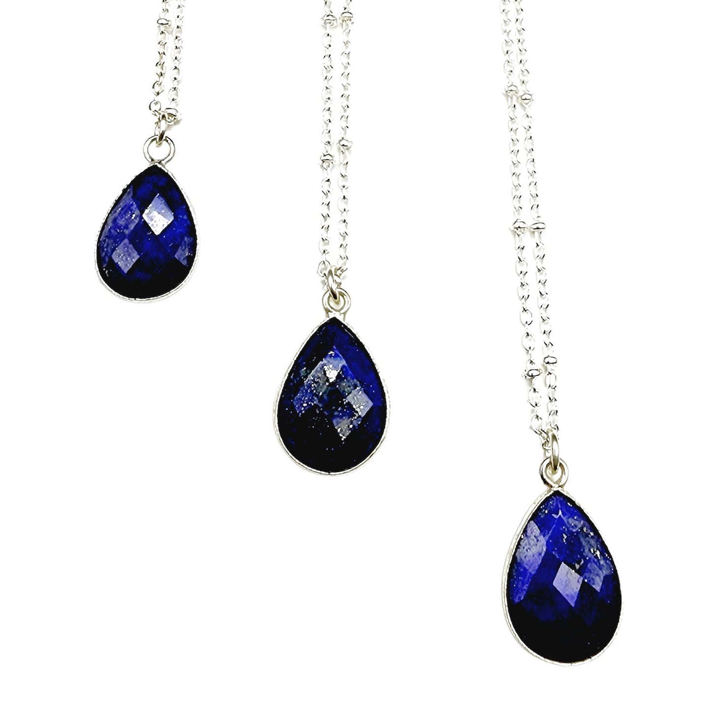 Dainty Faceted Lapis Lazuli Teardrop Necklace