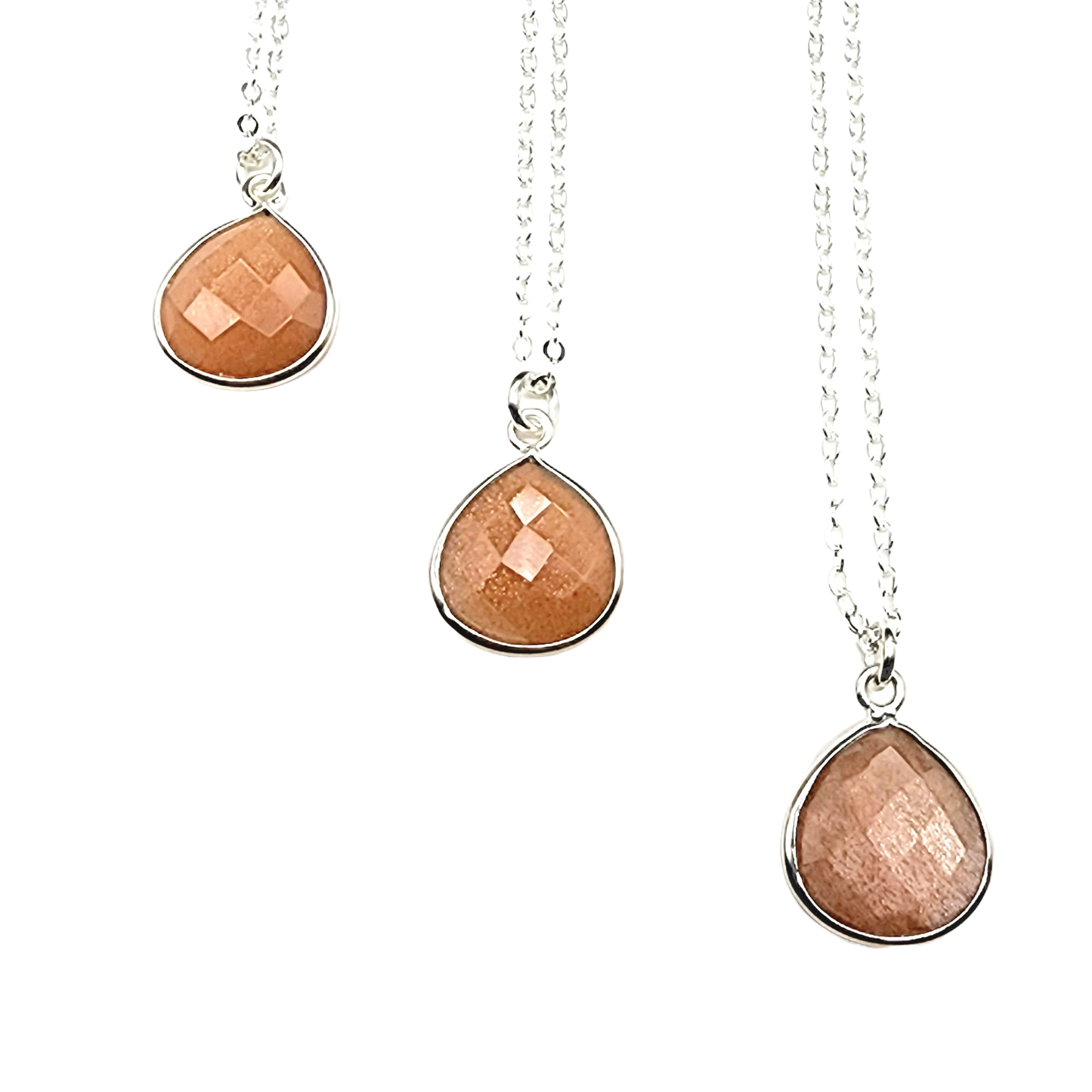 Dainty Faceted Peach Moonstone Teardrop Necklace